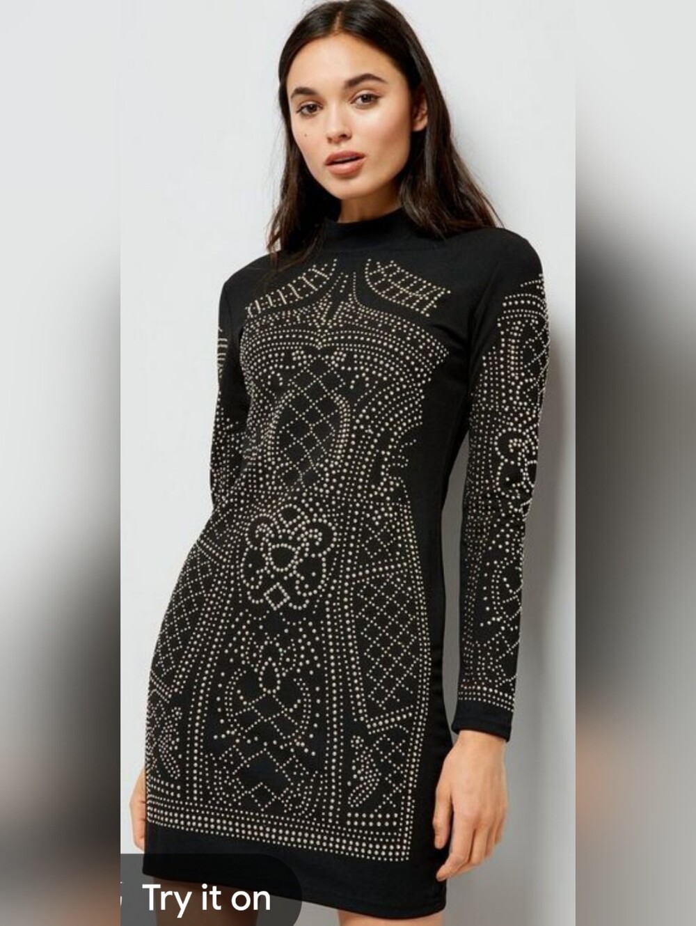 NWT Windsor Black Studded Long-Sleeve Bodycon Dress